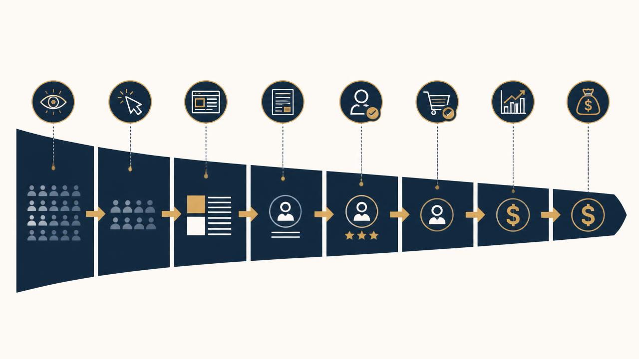 Performance marketing funnel from ad impression to revenue and profit