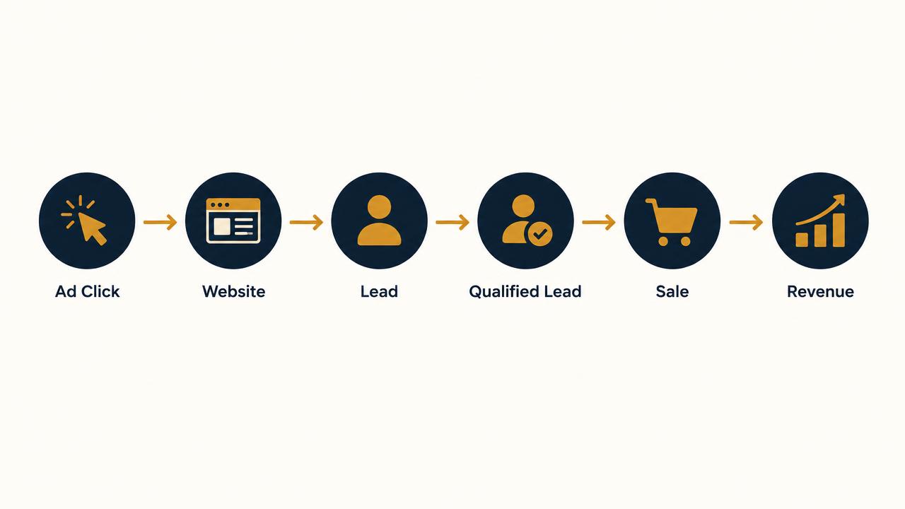 Conversion tracking connecting Google Ads and Meta Ads clicks to leads, customers and revenue