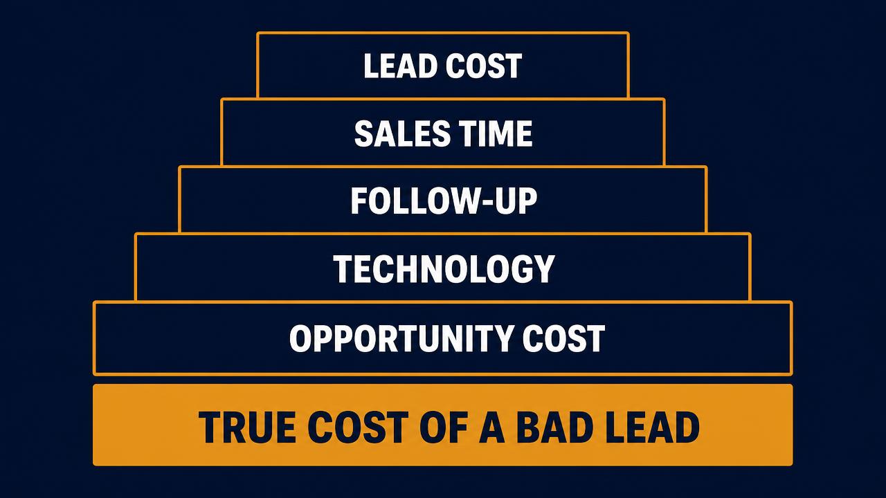 Diagram showing the sales, follow-up and opportunity costs of a poor-quality marketing lead