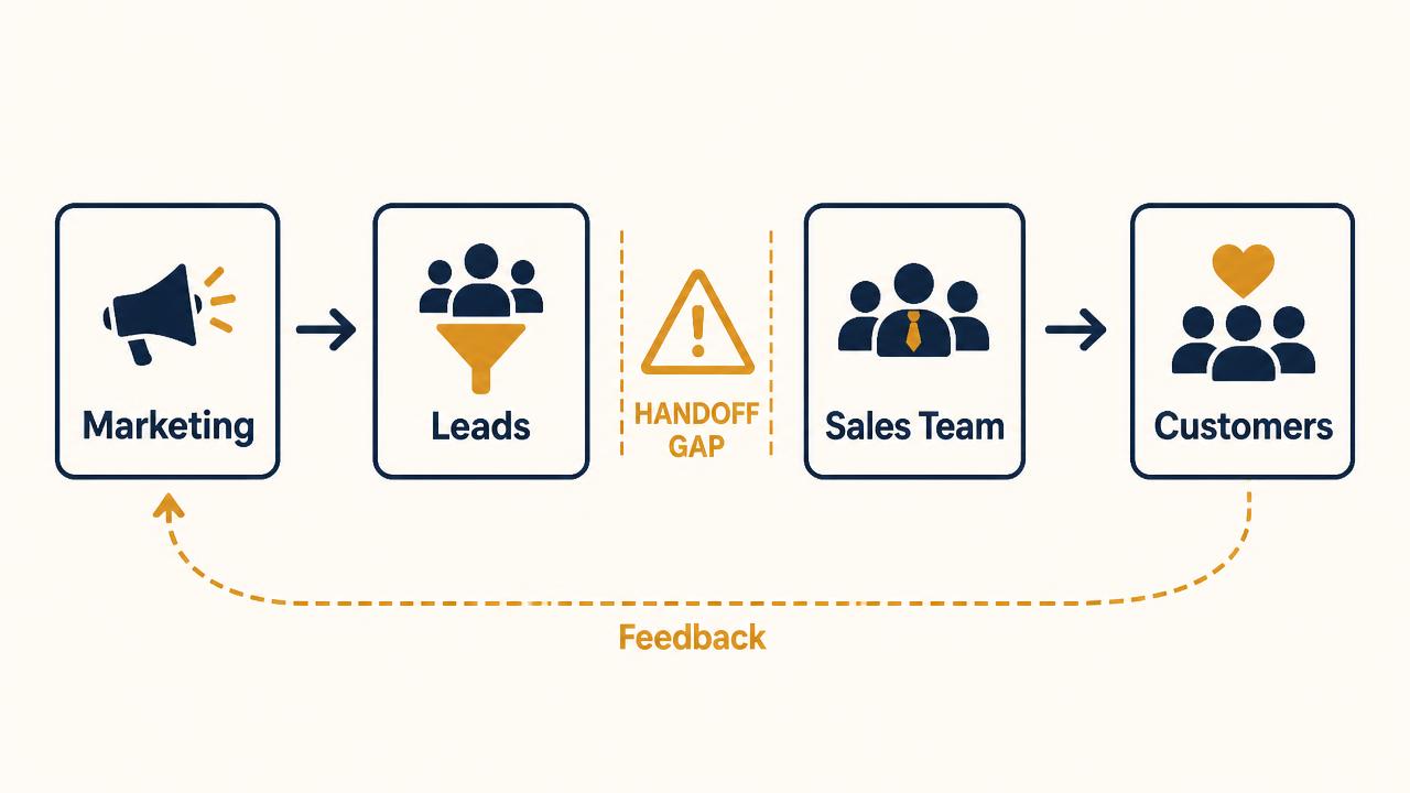 Diagram showing the connection between marketing leads, sales follow-up and customer conversion